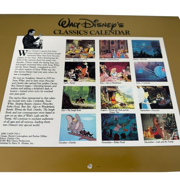 Walt Disney Classics 1982 Calendar Peter Pan Cinderella Jungle Book Winnie Pooh - Picture 6 of 10